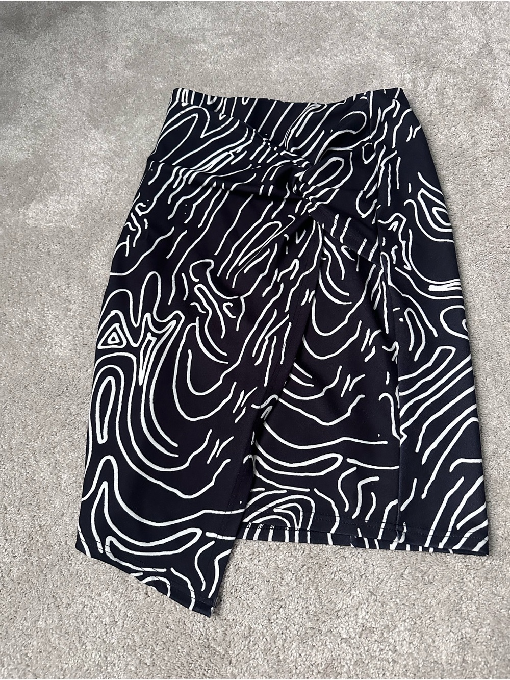 Black & White Abstract Wrap-Front Pencil Skirt